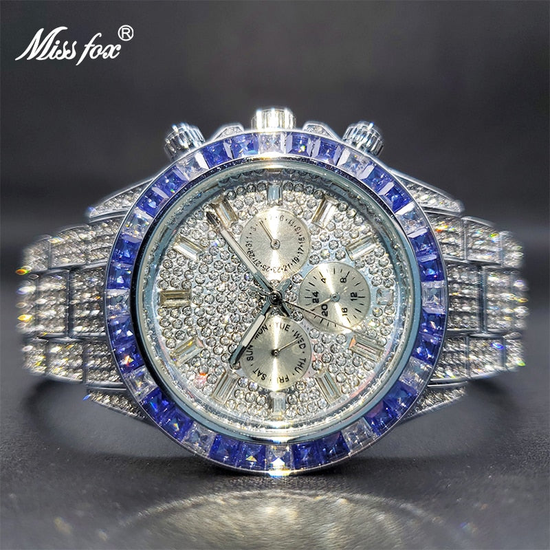 Ice Out Green Diamond Watch For Men Brand Luxury Sport Style Chronograph Men&#39;s Quartz Watches Durable Clock Good For Value