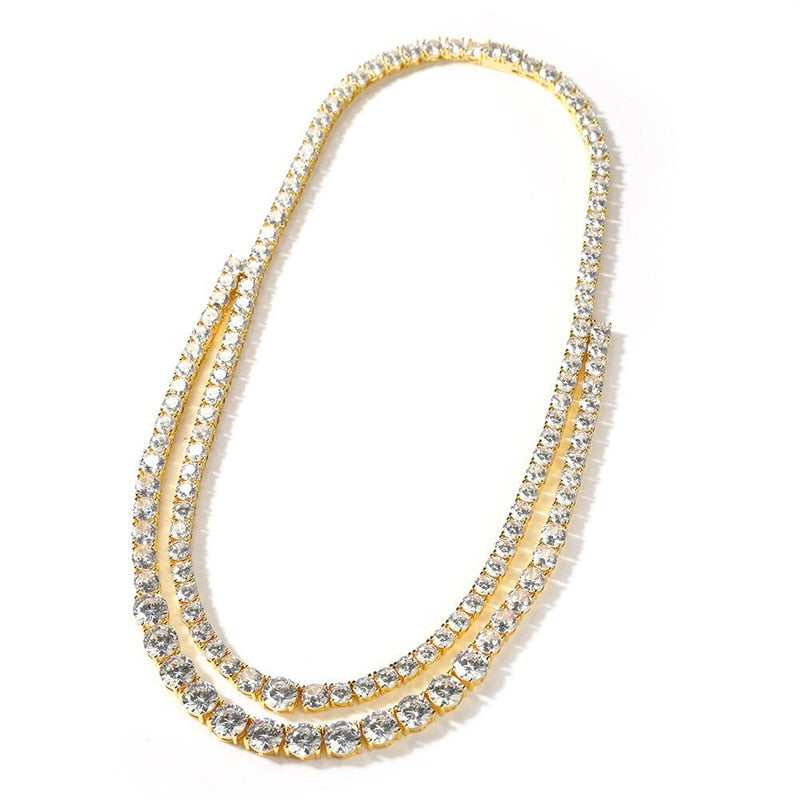 Bling AAA Zircon Double Tennis Chain Necklace Silver Color Two Lines CZ Charm Choker Women Men Hip Hop Fashio Jewelry