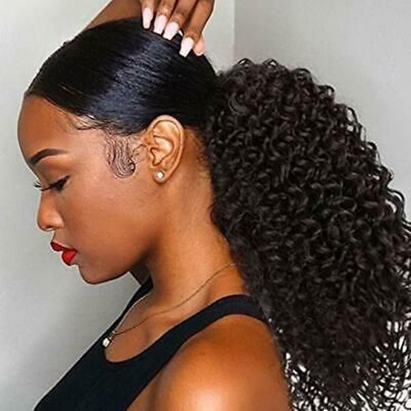 Clip ins Human Hair Drawstring Ponytail Extension Kinky Curly Ponytail Human Hair Brazilian Clip Ins Ponytail For Black Women