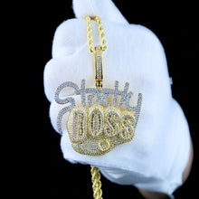 Load image into Gallery viewer, Bling Baguette CZ Letter Strictly Boss Pendant Necklace Gold Color Cubic Zirconia Boss Necklaces Men Hip Hop Jewelry
