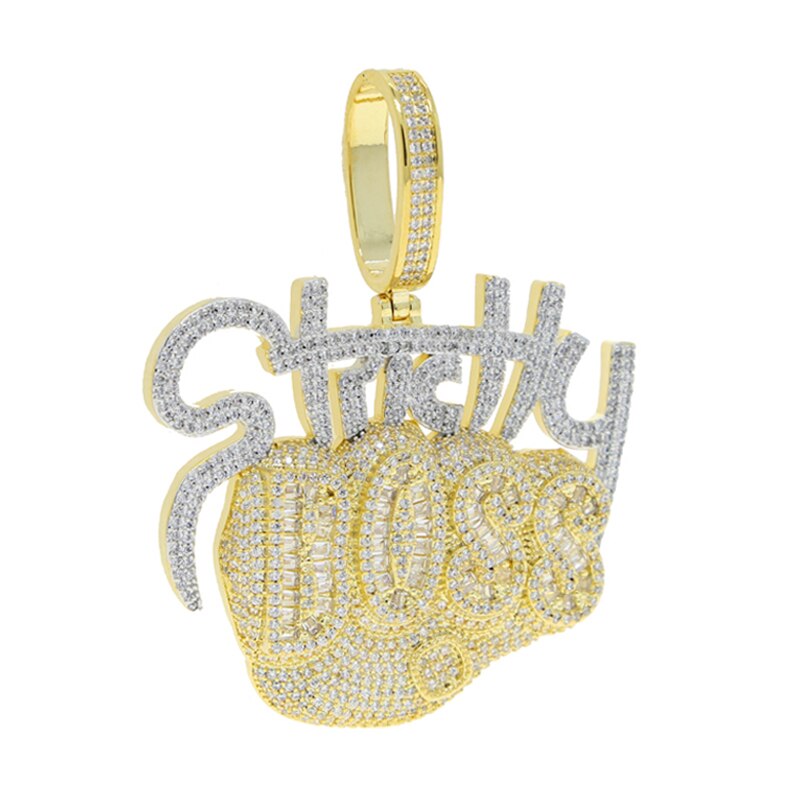 Bling Baguette CZ Letter Strictly Boss Pendant Necklace Gold Color Cubic Zirconia Boss Necklaces Men Hip Hop Jewelry