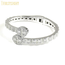 Load image into Gallery viewer, New Iced Out Bling Baguette AAA CZ Opened Heart Bracelet Silver Color Square Zircon Charm Bangle For Men Women Hiphop Jewelry
