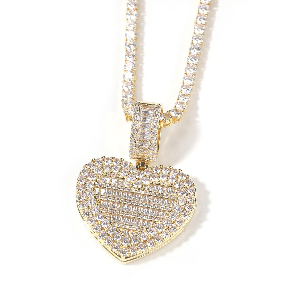 Heart Shape Pendant For Women Men Custom Picture Memory Medallions Necklaces Unisex Jewelry Stylish Bling Hip Hop CZ Lover Gift
