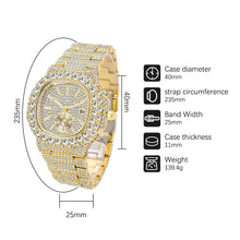 Load image into Gallery viewer, Men&#39;s Watches Luxury Classic Design Full Diamond Square Hand Clock Waterproof Hip Hop Quartz Watch For Men With Free Shipping
