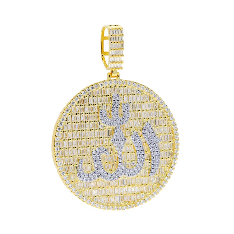 Bling Muslims Allah Pendant Necklace Silver Color Pave Zircon Baguette CZ Round Charm Women Men Hip Hop Jewelry