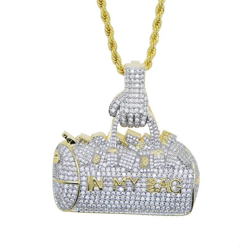 Bling Money Bag Pendant Necklace 5A Zircon Lettrts In My Bag Charm Necklaces Men&#39;s Women Hip Hop Jewelry