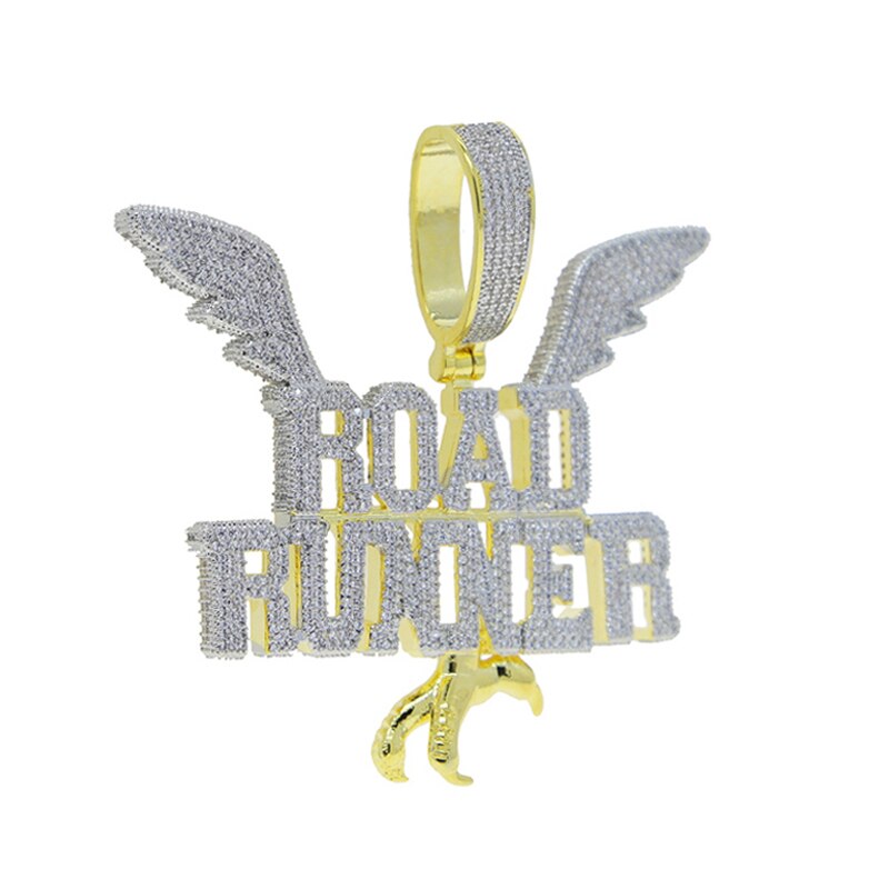 Bling CZ Letter Road Runner Pendant Necklace Cubic Zirconia Eagle Wing Badge Charm Men Women Fashion Hip Hop Jewelry