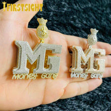Load image into Gallery viewer, Iced Out Bling Letters Money Gang Pendant Necklace Gold Silver Color 5A Zircon Letter MG Charm Necklaces Men&#39;s Hip Hop Jewelry
