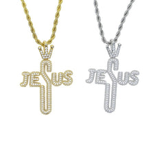 Load image into Gallery viewer, Bling Hiphop Letter Jesus Cross Pendant Necklace Crown hollow Religious Charm Fashion Mens Women Jewelry

