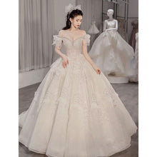 Load image into Gallery viewer, Off The Shoulder Luxury Wedding Dress With Pearls Lace Up Sexy Sleeveless Bride Ball Gown Vestido De Noiva Sweep Train
