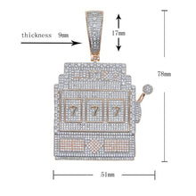 Load image into Gallery viewer, New Iced Out Bling Slot Machines Pendant Necklaces Two Tone Color 5A Zircon Lucky 777 Charm Chain Men&#39;s Women Hip Hop Jewelry
