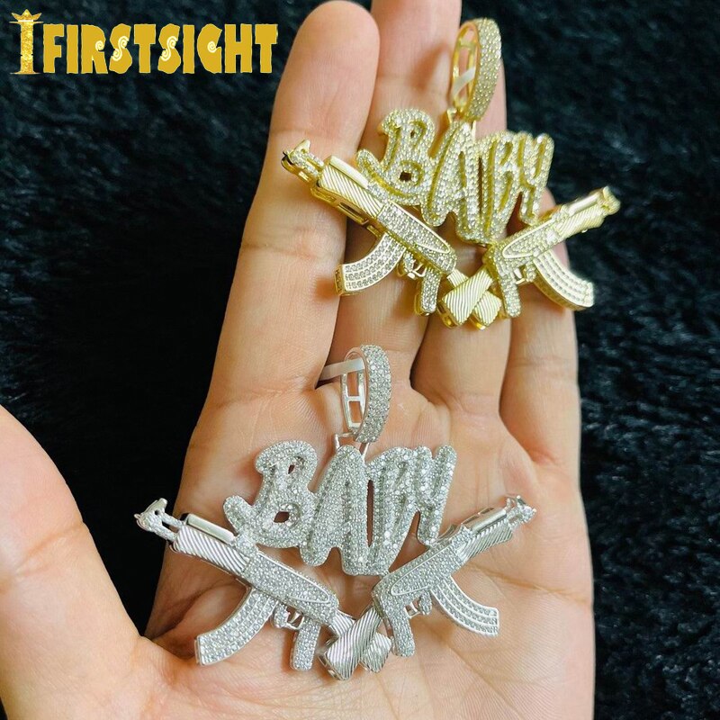New Iced Out Bling CZ AK47 Gun Pendant Necklace Cubic Zirconia Letter Certified Steppa Necklaces Men Fashion Hip Hop Jewelry