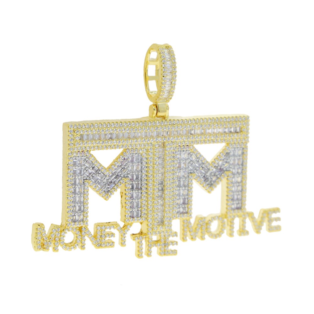 Bling Letters The Money Motive Pendant Necklace Two Tone Color 5A Zircon MM Charm Necklaces Men's Hip Hop Jewelry