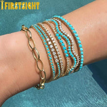 Load image into Gallery viewer, 2022 New Turquoises Paved Simple Classic Bangle 3mm Blue Stone Charm Tennis Bracelet For Women Girl Luxury Fashion Jewelry
