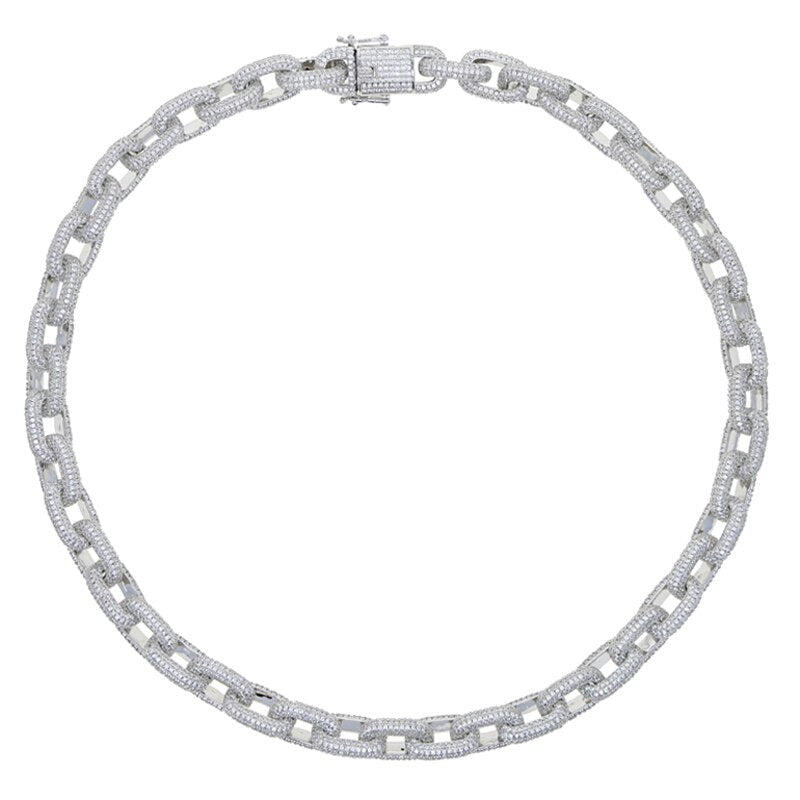 Bling 12MM Cuban Chain Necklace Silver Color CZ Cubic Zirconia Letter O Chain Pendant Necklaces Men Hiphop Jewelry