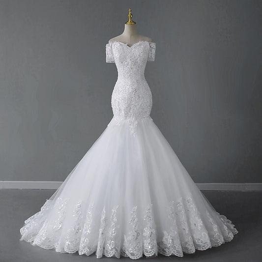 Vintage Off The Shoulder Mermaid Wedding Dress Shining Sequins Lace