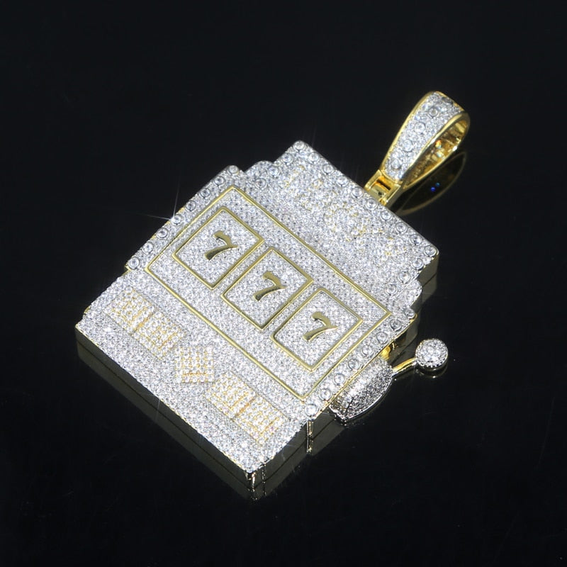 New Iced Out Bling Slot Machines Pendant Necklaces Two Tone Color 5A Zircon Lucky 777 Charm Chain Men&#39;s Women Hip Hop Jewelry