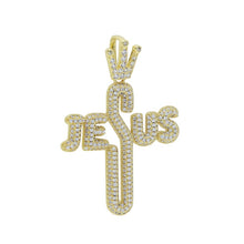 Load image into Gallery viewer, Bling Hiphop Letter Jesus Cross Pendant Necklace Crown hollow Religious Charm Fashion Mens Women Jewelry
