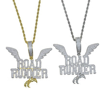 Load image into Gallery viewer, Bling CZ Letter Road Runner Pendant Necklace Cubic Zirconia Eagle Wing Badge Charm Men Women Fashion Hip Hop Jewelry
