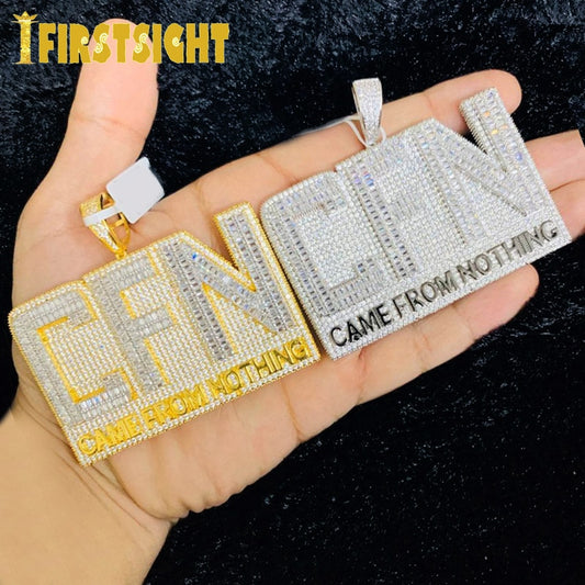 New Iced Out Bling Full 5A Zircon CZ Letter CFN Pendant Necklace Gold Color Came From Nothing Charm Men Fashion Hiphop Jewelry