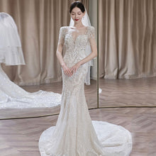 Load image into Gallery viewer, Short Sleeve Luxury Beading Lace Bridal Dress Court Train Shinny
