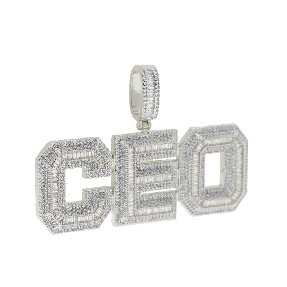 Bling CZ CEO Necklace Two Tone Color Cubic Zirconia Letters CEO Pendant Necklaces Hip Hop Men Women Jewelry