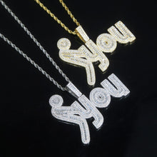 Load image into Gallery viewer, Iced Out Bling Full CZ Zircon Letter F You Pendant Necklace Silver Color Vertical Middle Finge Charm Men Fashion Hiphop Jewelry
