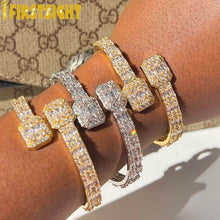 Load image into Gallery viewer, Iced Out Bling Opened CZ Square Charm Bracelet AAA Zircon Baguette Heart Bangle For Men Women Hiphop Luxury Jewelry 2022 New
