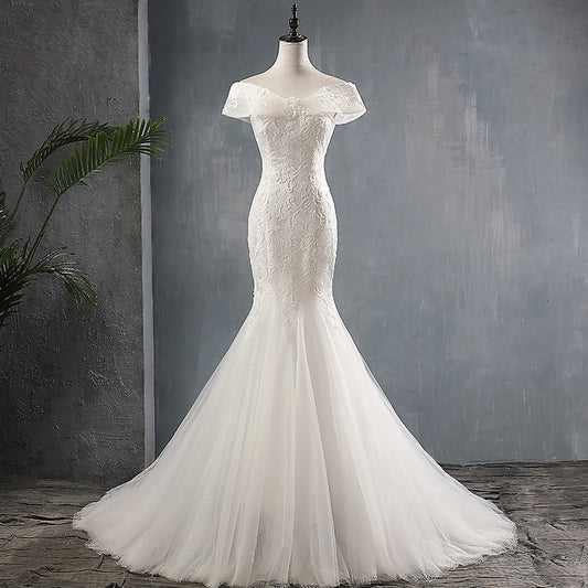 Elegant Sexy Mermaid Off The Should Lace Applique Bride Dress Custom