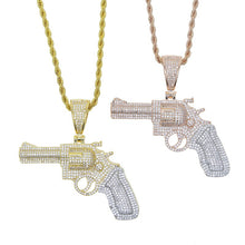 Load image into Gallery viewer, Bling Hip Hop CZ Revolver Gun Pendant Necklace Gold Color Cubic Zirconia Pistol Charm Necklaces Men Fashion Jewelry
