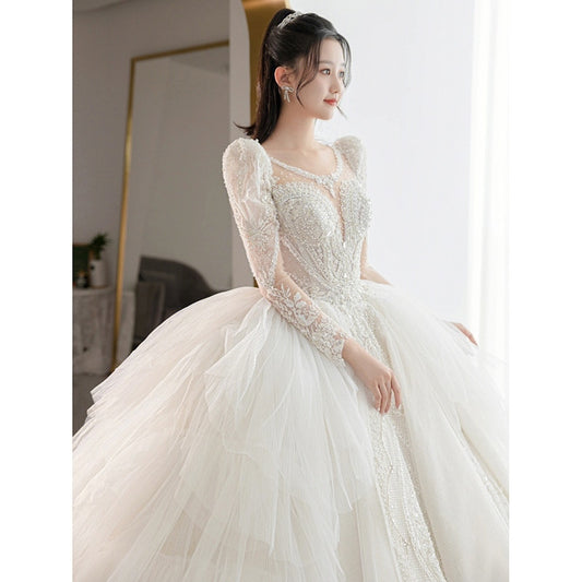Beading Wedding Dress Sexy See Through Deep V Neck Bride Dress