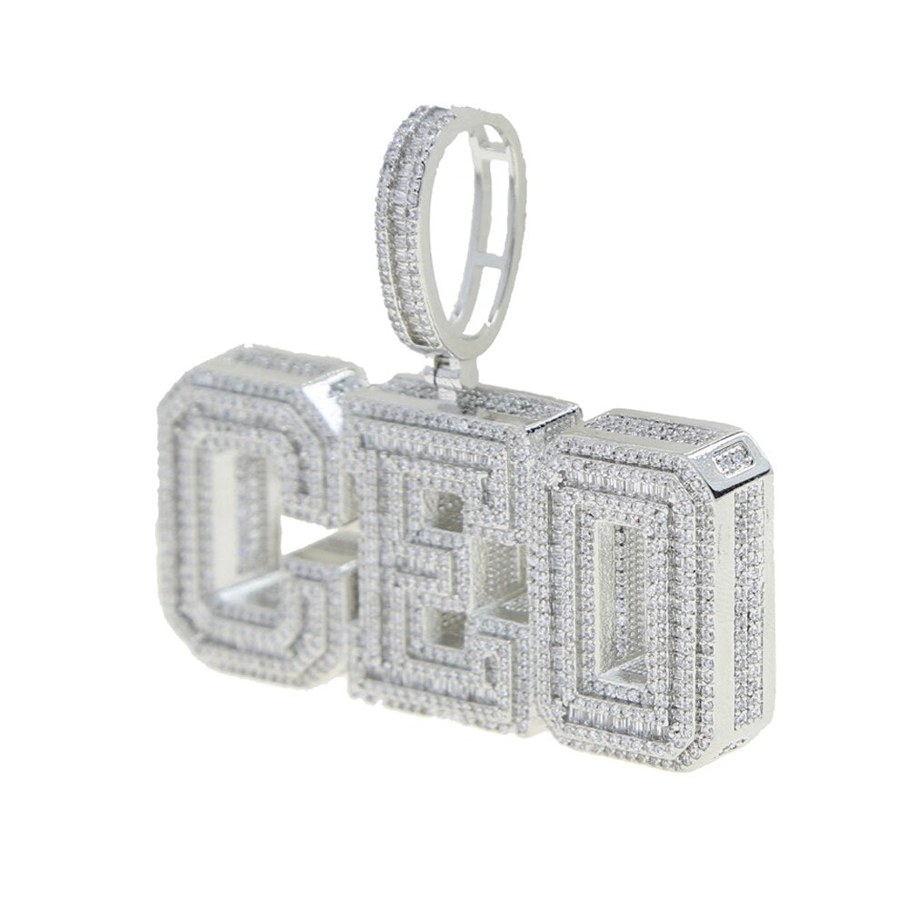 Bling CZ CEO Necklace Two Tone Color Cubic Zirconia Letters CEO Pendant Necklaces Hip Hop Men Women Jewelry
