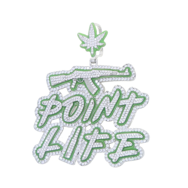 Bling Hip Hop CZ Letter Point Life Pendant Necklace Zircon Fluorescenc AK47 Guns Charm Necklaces Men Jewelry 2022 New
