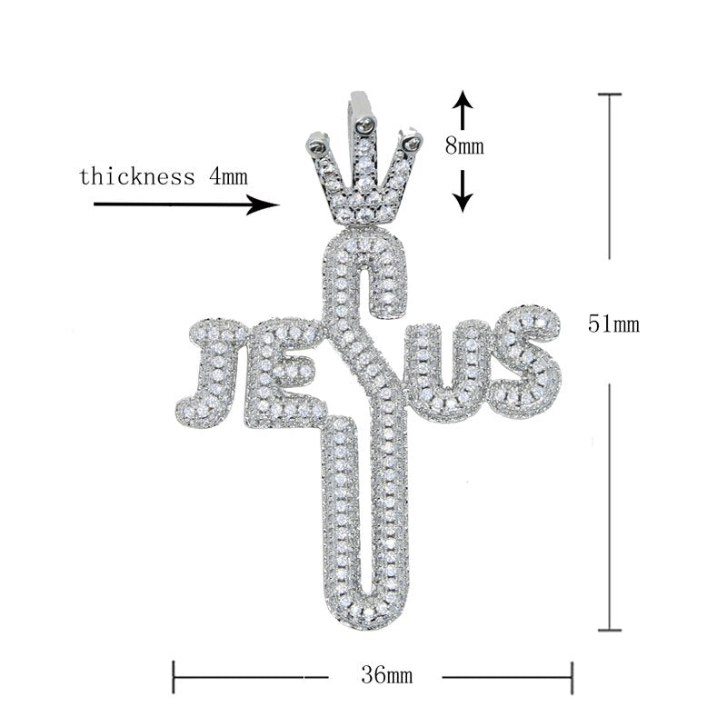 Bling Hiphop Letter Jesus Cross Pendant Necklace Crown hollow Religious Charm Fashion Mens Women Jewelry