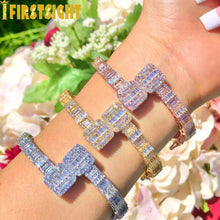 Load image into Gallery viewer, Iced Out Bling Opened Square Zircon Bracelet Gold Silver Color Baguette AAA CZ Bangle For Men Women Hiphop Luxury Jewelry
