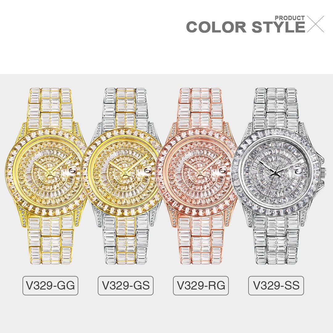 Men Watch With 322 Pcs Baguette Full Ice Diamond Calendar Quartz Watches Man Special Expensive Waterproof Timepiece Dropshipping