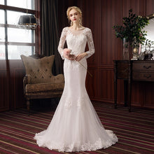 Load image into Gallery viewer, Long Sleeve Mermaid Wedding Dress Simple Lace Applique O-neck
