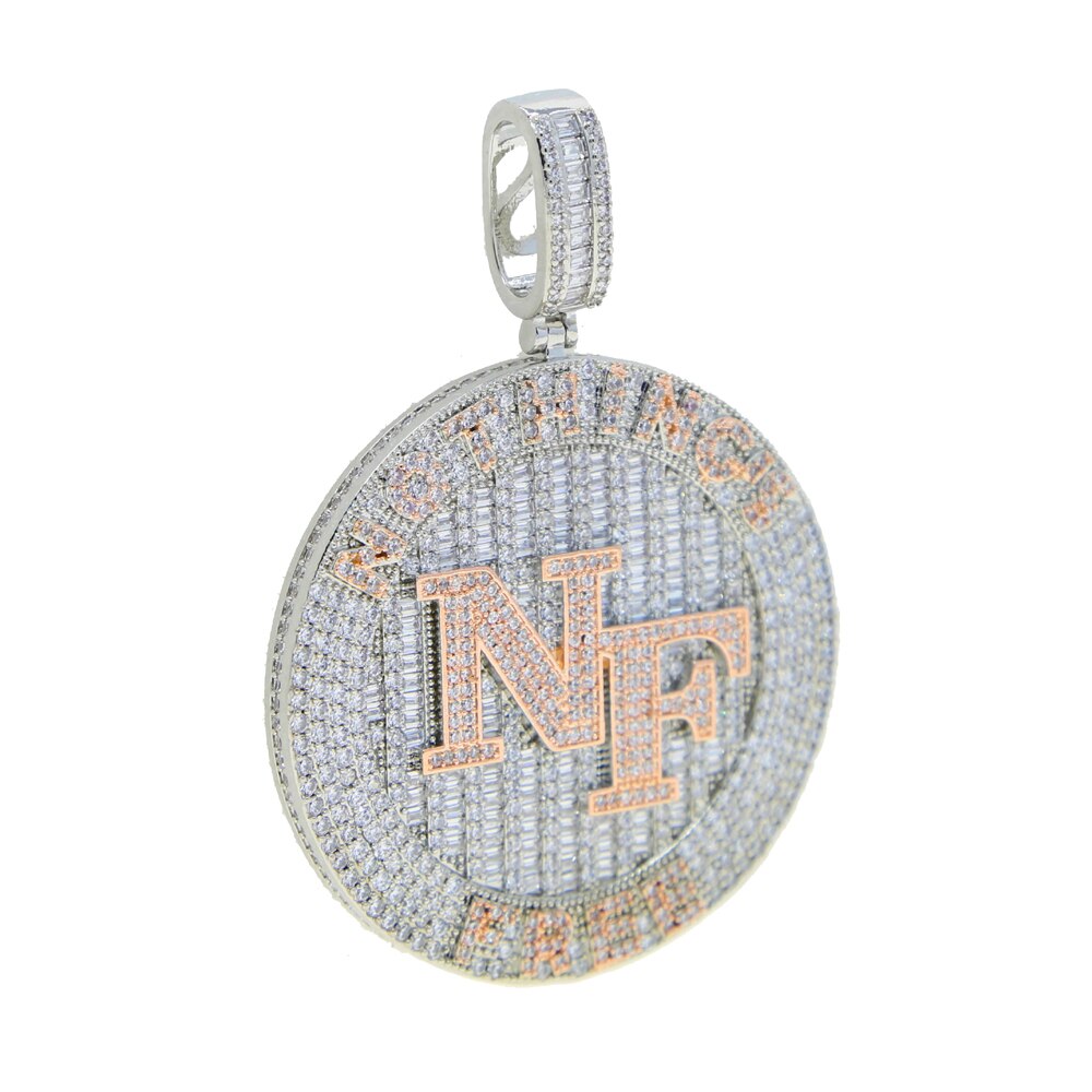 Bling CZ Letter NF Pendant Necklace Cubic Zirconia Round Nothing&#39;s Free Badge Charm Men Women Hip Hop Jewelry