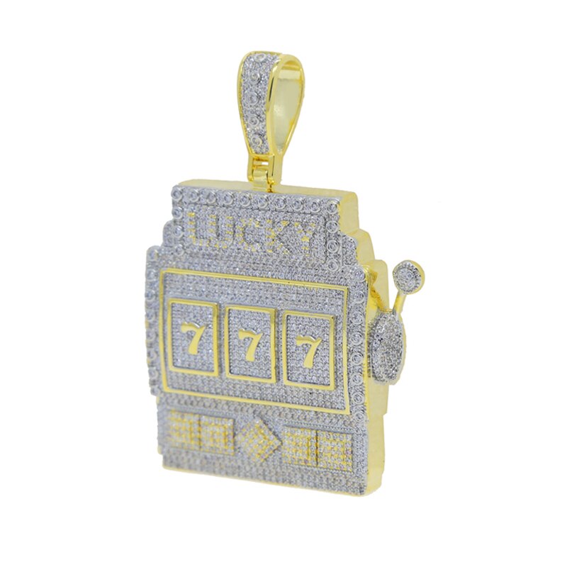 New Iced Out Bling Slot Machines Pendant Necklaces Two Tone Color 5A Zircon Lucky 777 Charm Chain Men&#39;s Women Hip Hop Jewelry