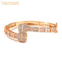 Load image into Gallery viewer, New Iced Out Bling Opened Square Zircon Charm Bracelet Gold Silver Color Baguette AAA CZ Bangle
