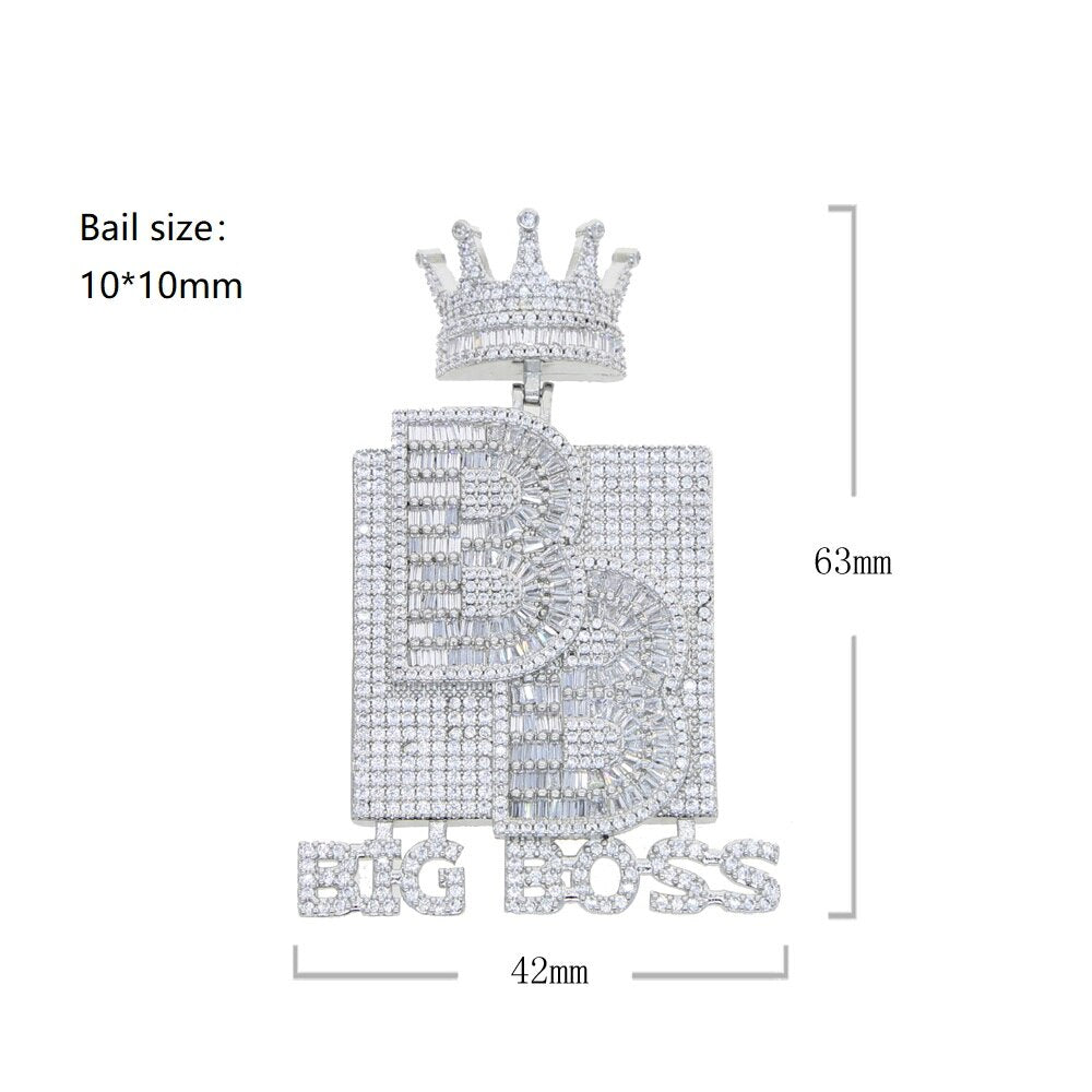 Iced Out Bling Letters Big Boss Pendant Necklace Gold Silver Color 5A Zircon Crown Letter Charm Men&#39;s Women Hip Hop Jewelry