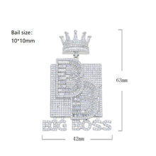 Load image into Gallery viewer, Iced Out Bling Letters Big Boss Pendant Necklace Gold Silver Color 5A Zircon Crown Letter Charm Men&#39;s Women Hip Hop Jewelry
