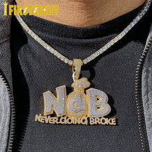 Load image into Gallery viewer, Bling Hip Hop NDB Money Bag Pendant Necklace CZ Cubic Zirconia Letter Never Doing Broke Charm Men Women Fashion Jewelry
