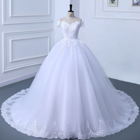 Off The Shoulder Lace Ball Gown Simple Wedding Dress