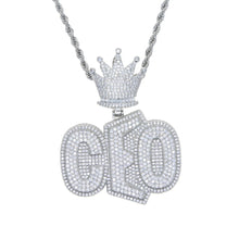 Load image into Gallery viewer, Bling Letters CEO Pendant Necklace Two Tone Color 5A Zircon Crown Badge Charm Men&#39;s Hip Hop Jewelry 2022 New
