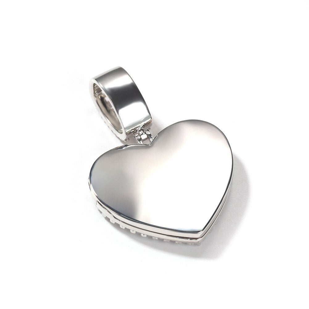Heart Shape Pendant For Women Men Custom Picture Memory Medallions Necklaces Unisex Jewelry Stylish Bling Hip Hop CZ Lover Gift