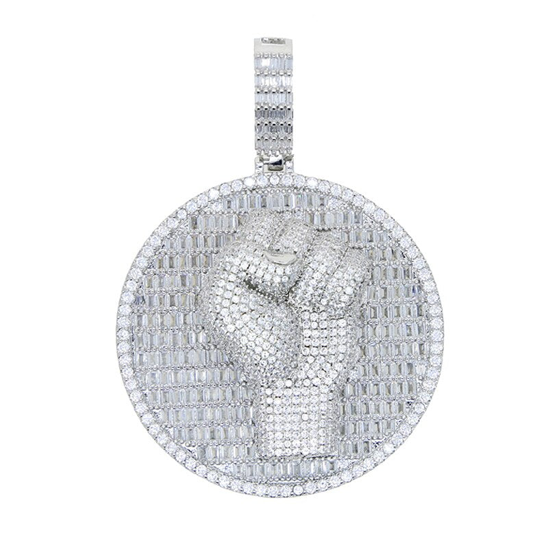 Bling Crown Badge CZ Letter King Pendant Necklace Cubic Zirconia Fist Power Charm Men Fashion Hip Hop Jewelry