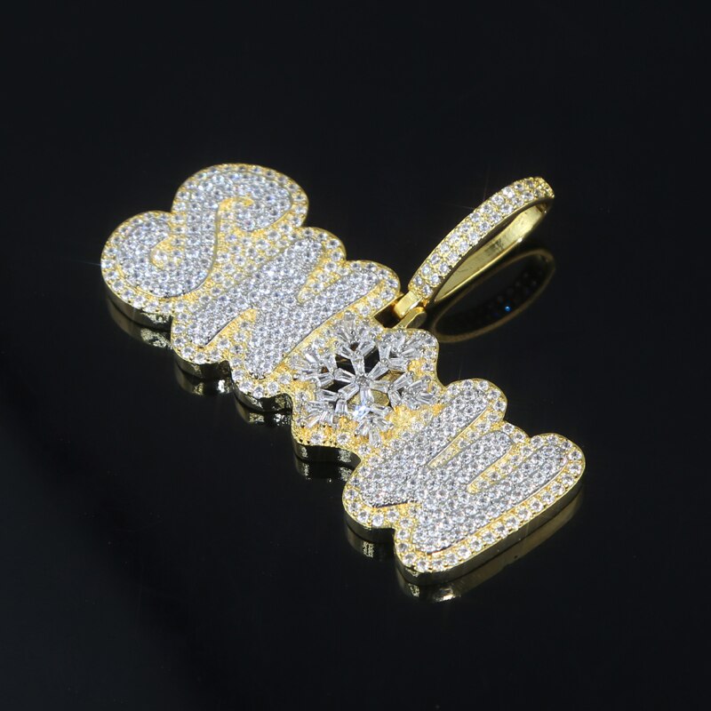 Bling Letter Snow Pendant Necklace Gold Silver Color 5A Zircon Letters Hollow Snow Necklaces Men&#39;s Hip Hop Jewelry