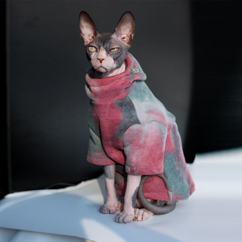 Cat Warm Wool Tie Dyed Hoodie Sphinx Sweater
