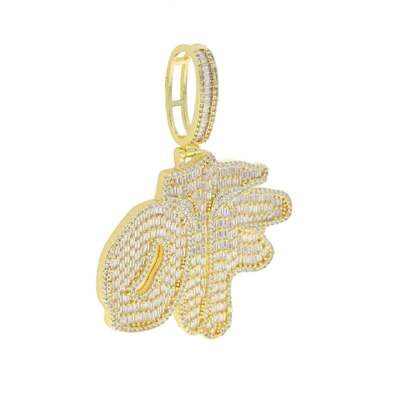 Hip Hop Letters OTF Pendant Necklace Bling Baguette CZ Cubic Zirconia Gold Plated Charms Men Women Jewelry